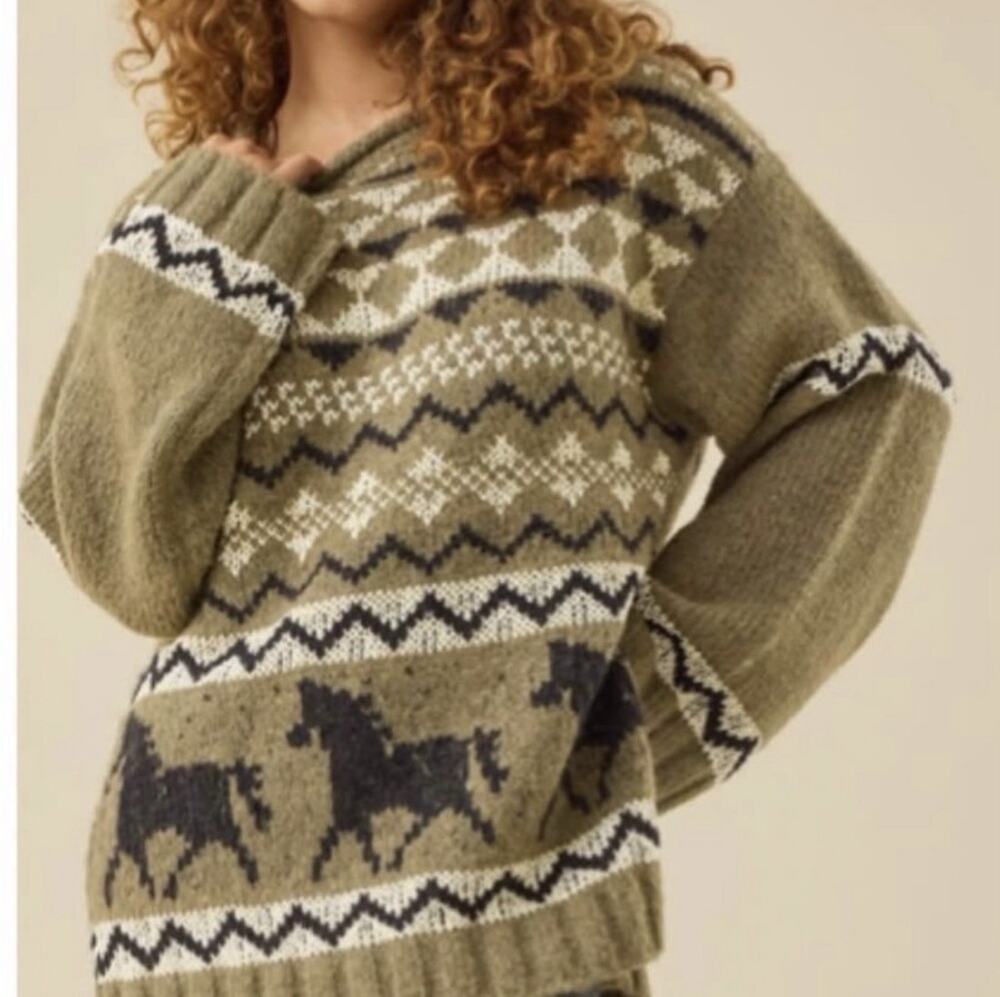 Altar’d State Multi Knitted Chunky Sweater w/ Horses NEW